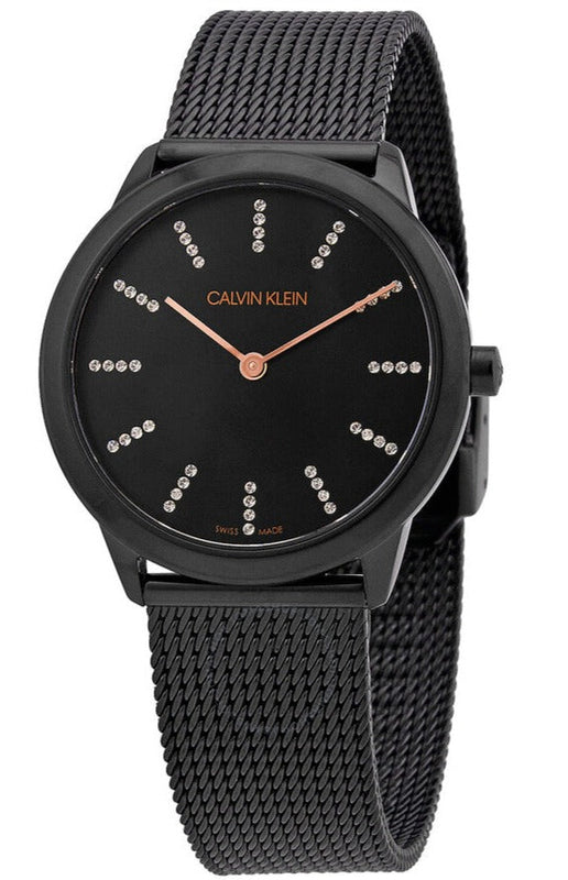 Calvin Klein Minimal Diamonds Black Dial Black Mesh Bracelet Watch for Women - K3M22X2X Buy Now By Calvin Klein