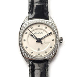 Gucci GG2570 Diamonds Silver Dial Black Leather Strap Watch For Women - YA142507 Buy Now By Gucci