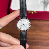 Cartier Ballon Bleu De Cartier Silver Dial Black Leather Strap Watch for Women - WSBB0030 Buy Now By Cartier