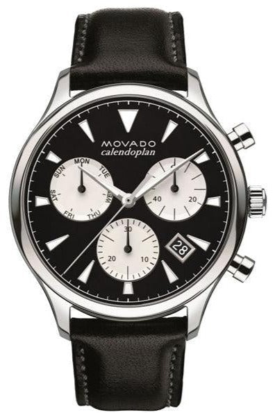 Movado Heritage Chronograph Black Dial Black Leather Strap Watch for Men - 3650005 Buy Now By Movado