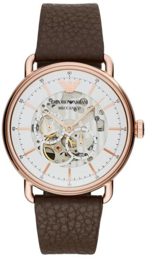 Emporio Armani Meccanico Automatic White Dial Brown Leather Strap Watch For Men - AR60027 Buy Now By Emporio Armani