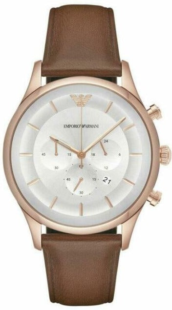 Emporio Armani Quartz Silver Dial Brown Leather Strap Watch For Men - AR11043 Buy Now By Emporio Armani