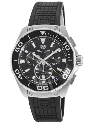 Tag Heuer Carrera Aquaracer Quartz Chronograph Black Dial Black Rubber Strap Watch for Men - CAY111A.FT6041 Buy Now By Tag Heuer