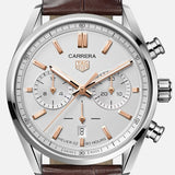 Tag Heuer Carrera Chronograph White Dial Brown Leather Strap Watch for Men - CBN2013.FC6483 Buy Now By Tag Heuer