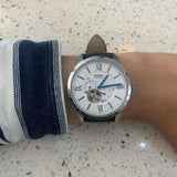 Fossil Townsman Automatic Chronograph White Dial Blue Leather Strap Watch for Men - ME3167 Buy Now By Fossil