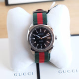 Gucci GG2570 Quartz Black Dial Green & Red Nylon Strap Watch For Men - YA142305 Buy Now By Gucci