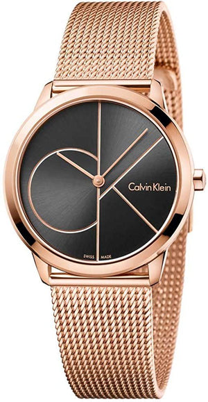 Calvin Klein Minimal Black Dial Rose Gold Mesh Bracelet Watch for Men - K3M22621 Buy Now By Calvin Klein