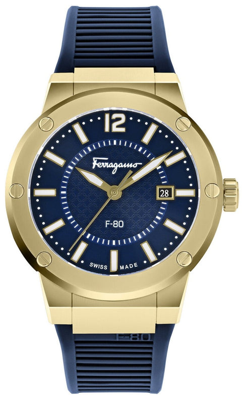 Salvatore Ferragamo F-80 Classic Blue Dial Blue Rubber Strap Watch for Men - SFHY02822 Buy Now By Salvatore Ferragamo
