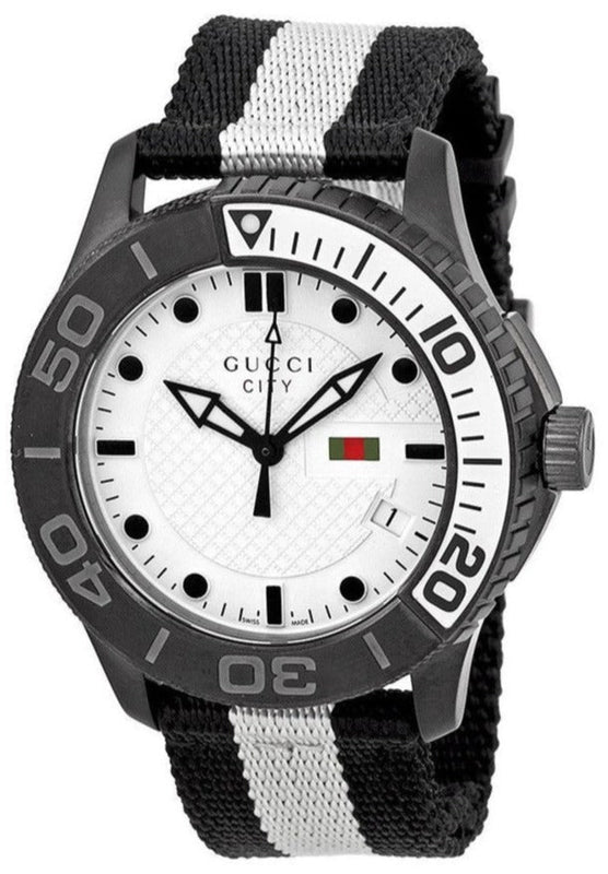 Gucci G Timeless XL White Dial Two Tone NATO Strap Watch For Men - YA126243 Buy Now By Gucci