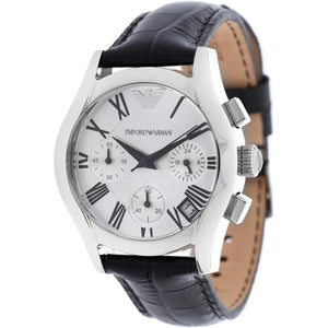 Emporio Armani Velente Silver Dial Black Leather Strap Watch for Women - AR0670 Authentic Buy Shop Now