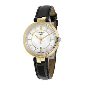 Tissot Flamingo Mother of Pearl White Dial Black Leather Strap Watch For Women - T094.210.26.111.00 Buy Now By Tissot