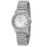 Gucci G Timeless Diamonds Mother of Pearl Dial Silver Steel Strap Watch For Women - YA126506 Buy Now By Gucci