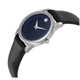Movado Museum Blue Dial Black Leather Strap Watch For Women - 0606611 Buy Now By Movado