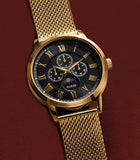 Guess Delancy Black Dial Gold Mesh Bracelet Watch for Men - W0871G2 Buy Now By Guess