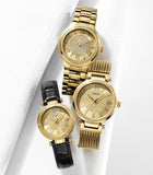 Guess Park Avenue Quartz Gold Dial Black Leather Strap Watch For Women - W0838L1 Buy Now By Guess