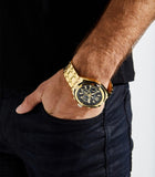 Guess Surge Chronograph Black Dial Gold Steel Strap Watch for Men - W1258G2 Buy Now By Guess