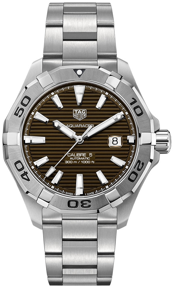 Tag Heuer Aquaracer Calibre 5 Automatic Sunray Brown Dial Silver Steel Strap Watch for Men - WAY2018.BA0927 Buy Now By Tag Heuer