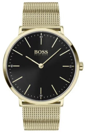 Hugo Boss Horizon Quartz Black Dial Gold Mesh Bracelet Watch For Men - HB1513735 Buy Now By Hugo Boss