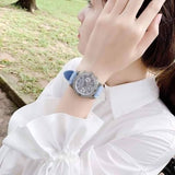 Guess Confetti Crystal Silver Dial Blue Rubber Strap Watch For Women - W1098L3 Buy Now By Guess