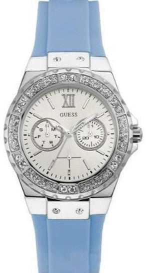 Guess Limelight Crystals White Dial Blue Rubber Strap Watch for Women - W1053L5 Buy Now By Guess