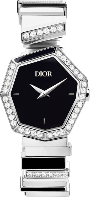 Dior Gem Dior Mother of Pearl Diamonds Black Dial Silver Steel Strap Watch for Women - CD18111X1058 Buy Now By Dior