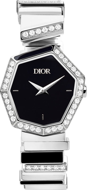 Dior Gem Dior Mother of Pearl Diamonds Black Dial Silver Steel Strap Watch for Women - CD18111X1058 Buy Now By Dior