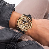 Guess King Quartz Crystals Gold Dial Black Silicone Strap Watch For Men - GW0537G2 Buy Now By Guess