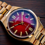 Citizen Tsuyosa Automatic Red Dial Gold Steel Strap Watch For Men - NJ0153-82X Buy Now By Citizen