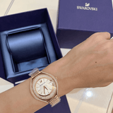 Swarovski Crystalline Aura Silver Dial Beige Leather Strap Watch for Women - 5519450 Buy Now By Swarovski