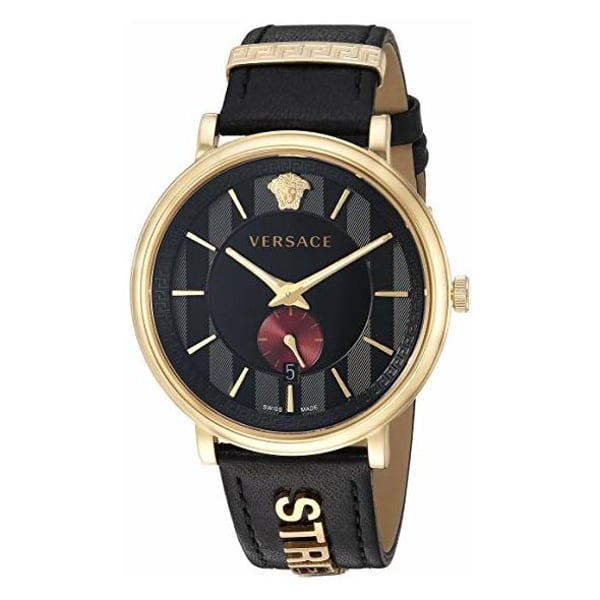 Versace V-Circle Manifesto Edition Black Dial Black Leather Strap Watch for Men - VBQ050017 Buy Now By Versace