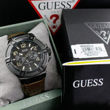 Guess Rigor Analog Quartz Black Dial Brown Leather Strap Watch For Men - W0040G2 Buy Now By Guess