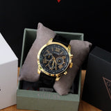 Guess Horizon Chronograph Quartz Black Dial Black Leather Strap Watch For Men - W0380G7 Buy Now By Guess