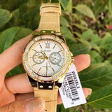 Guess Limelight Quartz Silver Dial Golden Leather Strap Watch For Women - W0775L2 Buy Now By Guess