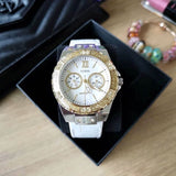 Guess Limelight Quartz Silver Dial White Leather Strap Watch For Women - W0775l8 Buy Now By Guess