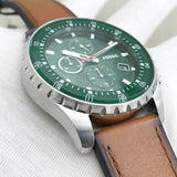 Fossil Dillinger Luggage Chronograph Green Dial Brown Leather Strap Watch for Men - FS5734 Buy Now By Fossil