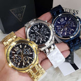 Guess Surge Chronograph Black Dial Silver Steel Strap Watch for Men - W1258G1 Buy Now By Guess