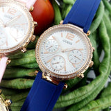 Guess Solstice Diamonds Silver Dial Blue Rubber Strap Watch for Women - GW0113L3 Buy Now By Guess