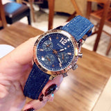 Guess Marina Chronograph Blue Dial Blue Denim Strap Watch For Women - W1057L1 Buy Now By Guess