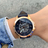 Fossil Grant Automatic Skeleton Blue Dial Blue Leather Strap Watch for Men - ME3102 Buy Now By Fossil