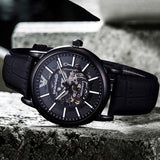 Emporio Armani Meccanico Automatic Skeleton Dial Black Leather Strap Watch For Men - AR60008 Buy Now By Emporio Armani