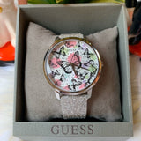 Guess Sparkle Butterfly White Dial Silver Leather Strap Watch For Women - GW0008L1 Buy Now By Guess