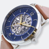 Fossil Commuter Automatic Skeleton Blue Dial Brown Leather Strap Watch for Men - ME3159 Buy Now By Fossil