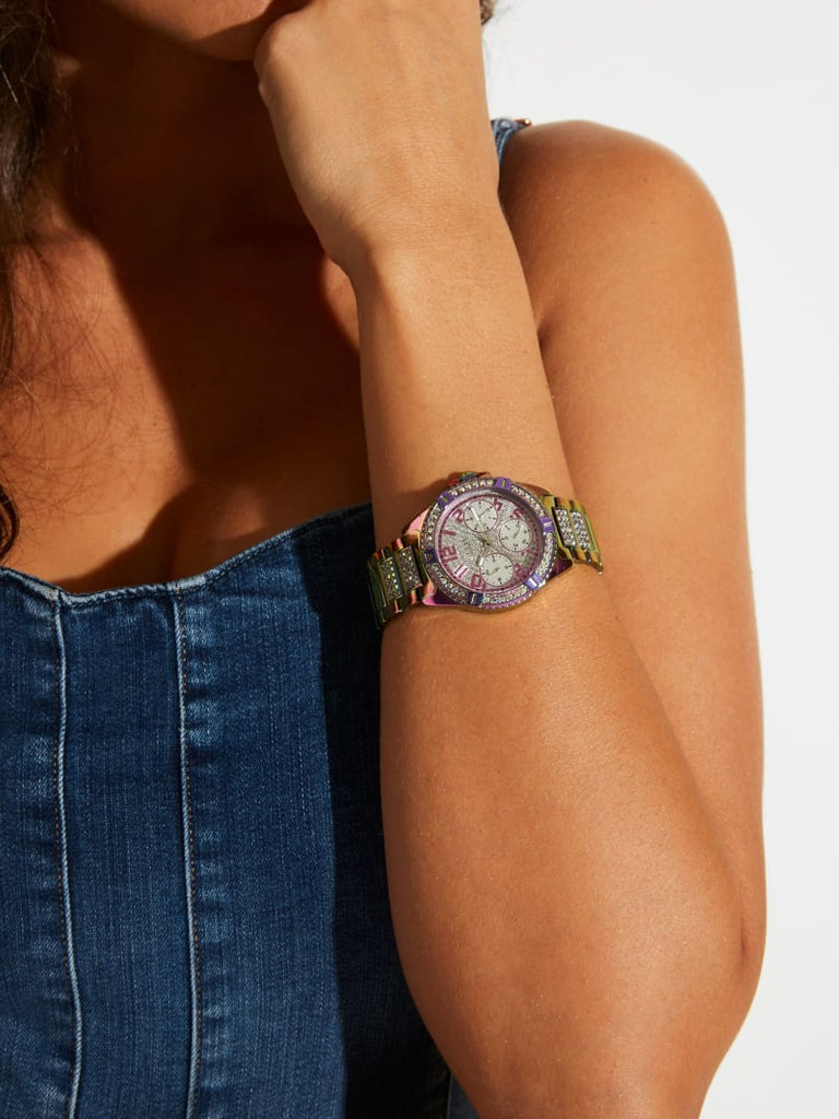 Guess Lady Frontier Diamonds Silver Dial Multicolor Steel Strap Watch for Women - GW0044L1 Buy Now By Guess