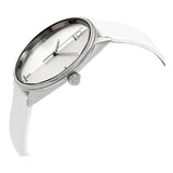 Calvin Klein Accent Silver Dial White Leather Strap Watch for Women - K2Y2Y1KW Buy Now By Calvin Klein