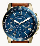 Fossil Grant Sport Chronograph Blue Dial Brown Leather Strap Watch for Men - FS5268 Buy Now By Fossil