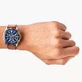 Fossil Garrett Chronograph Blue Dial Brown Leather Strap Watch for Men - FS5625