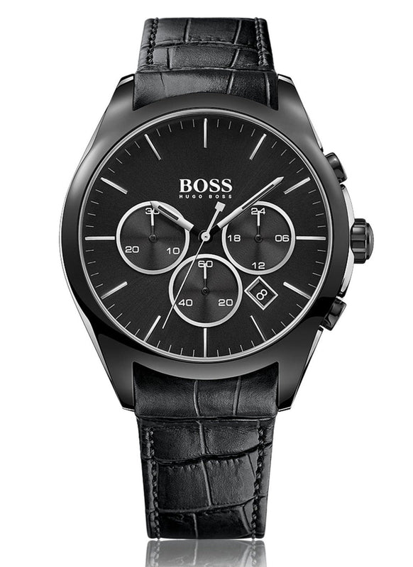 Hugo Boss Onyx Black Dial Black Leather Strap Watch for Men - 1513367 Buy Now By Hugo Boss