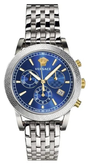 Versace Sport Tech Chronograph Blue Dial Silver Steel Strap Watch for Men - VELT00219 Buy Now By Versace