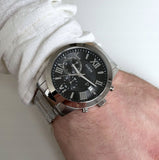 Guess Atlas Chronograph Black Dial Silver Steel Strap Watch For Men - W0668G3 Buy Now By Guess