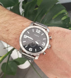 Fossil Nate Chronograph Black Dial Silver Steel Strap Watch for Men - JR1353 Buy Now By Fossil